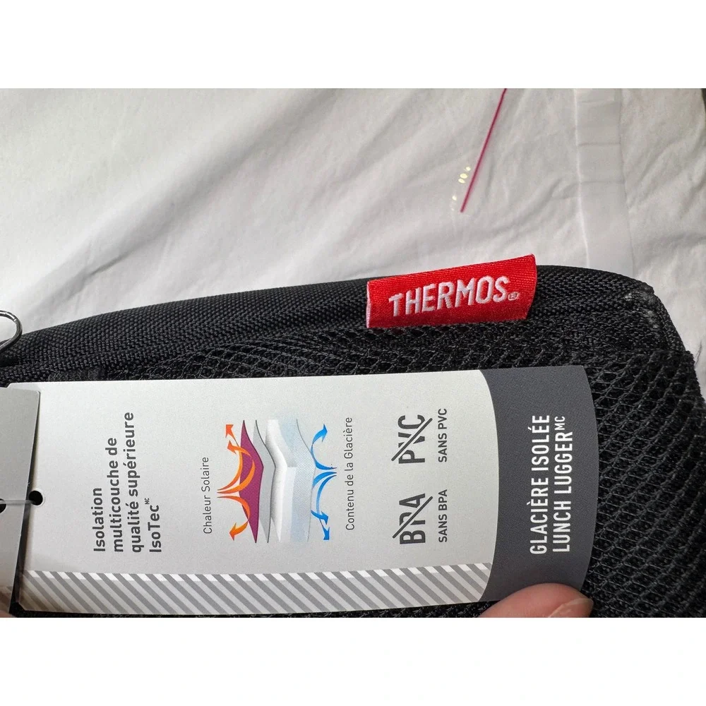 Thermos Insulated Lunch Lugger Black Soft Cooler Bag Front Pocket Strap